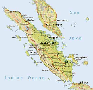 Mapa isla de Sumatra en Indonesia